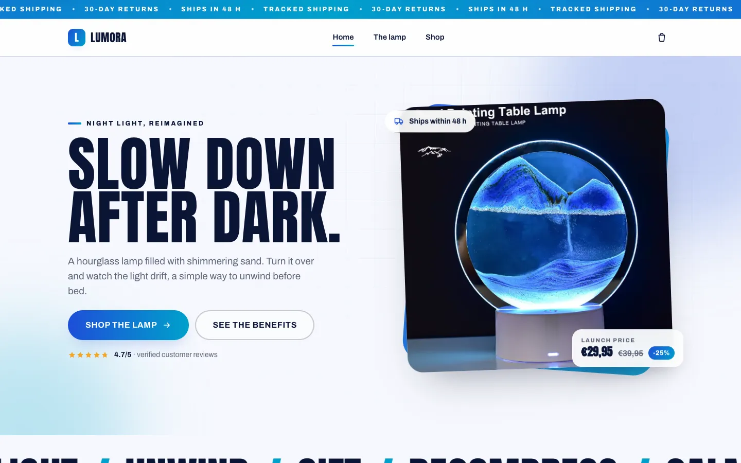 Home page of the Lumora store, generated by ThemeDrop