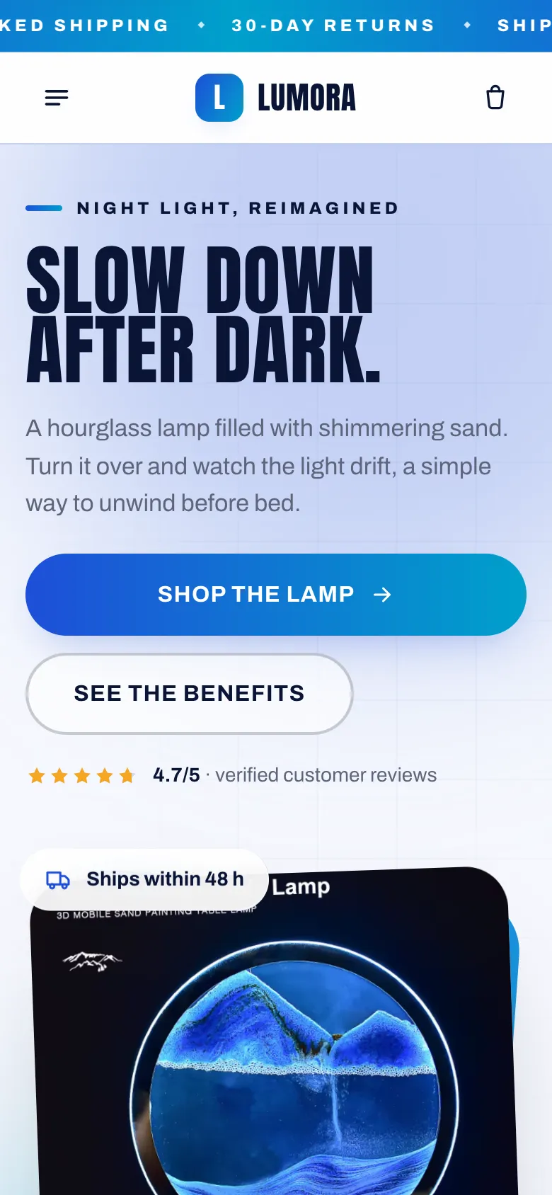 Boutique Lumora sur mobile, générée par ThemeDrop
